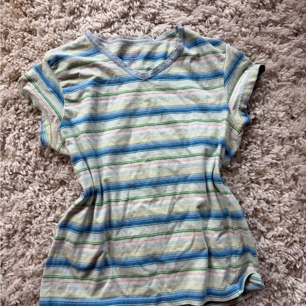 Striped Faded Glory Pastel Spring cute vintage Short Sleeve T-Shirt - Picture 2 of 5